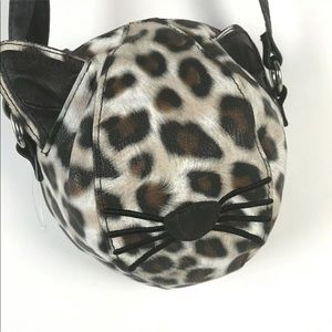 Leopard Cat Crossbody Bag Purse Face Round Vegan